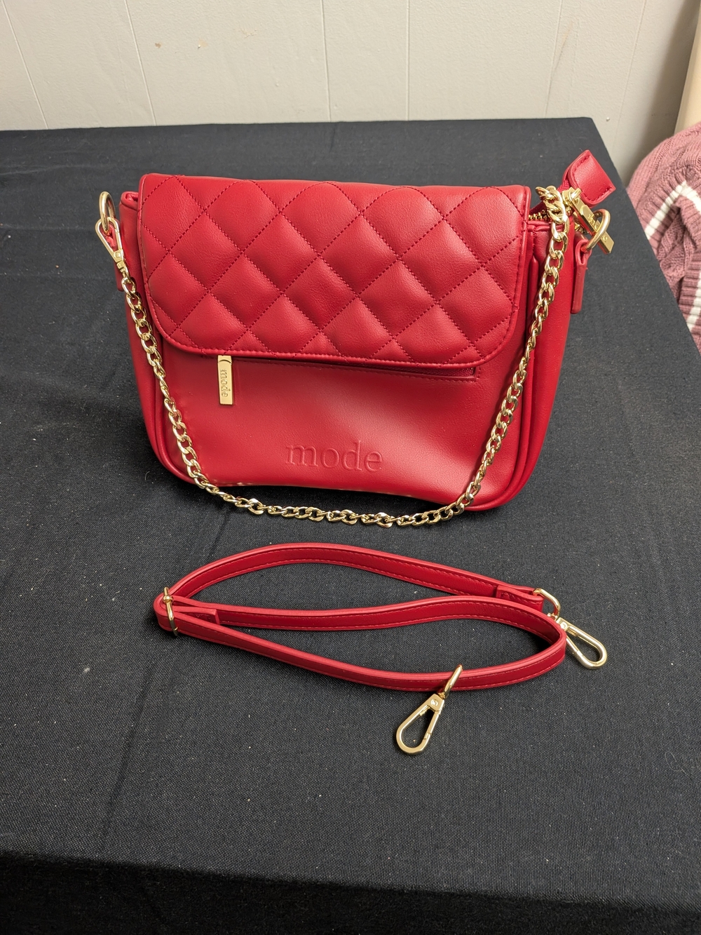 Moda Luxe Red Quilted Crossbody Bag with Gold Chain